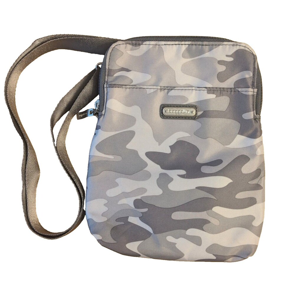 Baggallini Take Two RFID Bryant Crossbody Bag Gray Camouflage 5 Card Slot Nylon